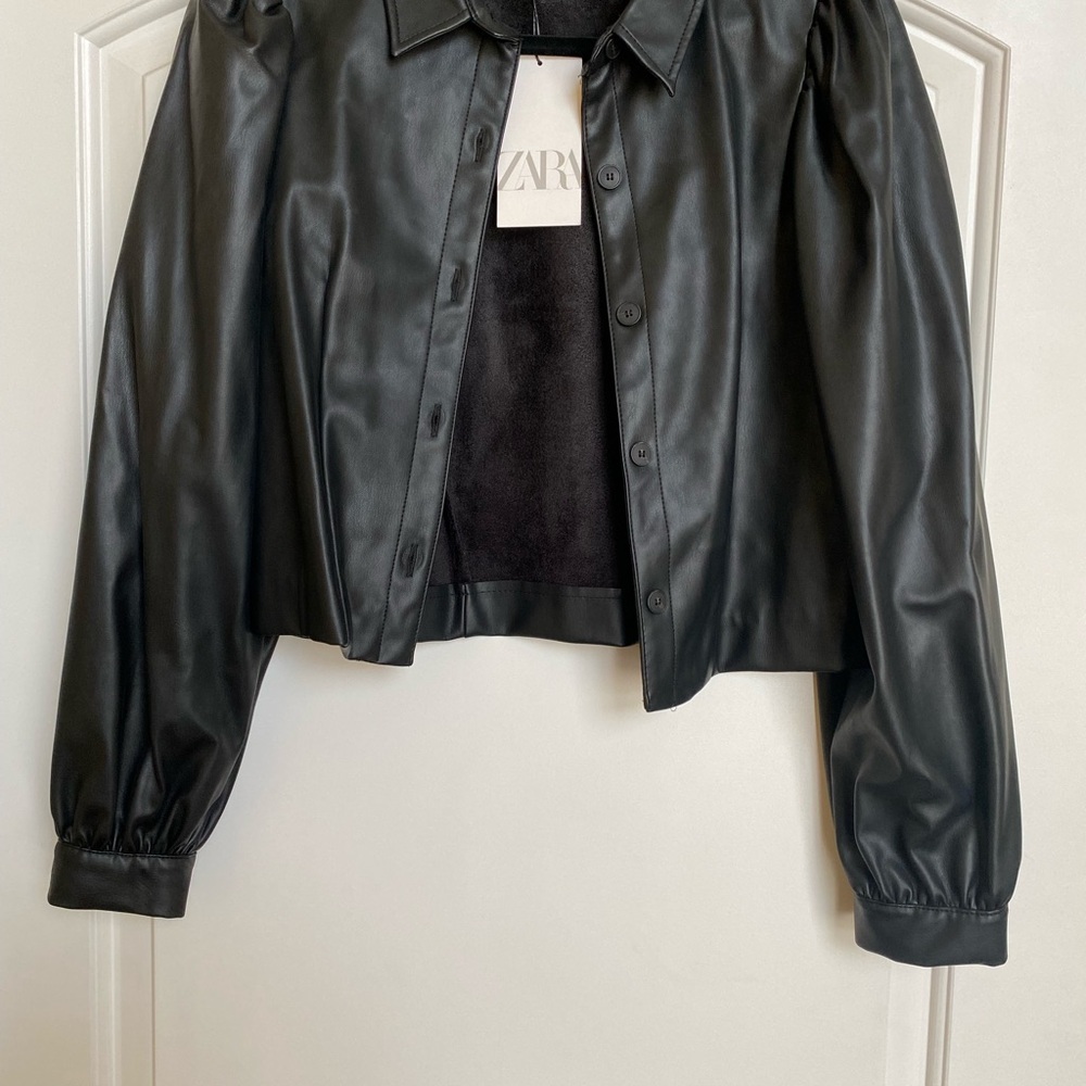 Zara Women's Black Leather Button-Up Jacket